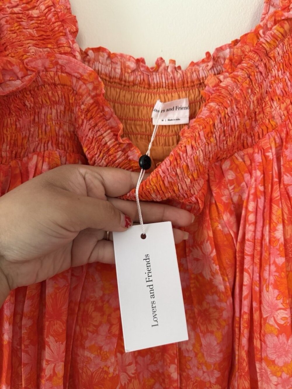 Lovers + Friends Reston Mitzy Ditsy Floral Smocked Mini Dress Orange Feminine M - Picture 8 of 11